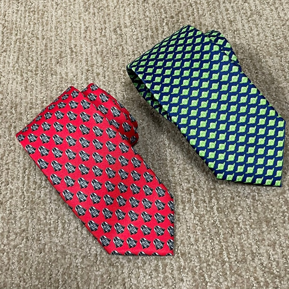 Star Wars Necktie Set Mens OS Red Navy Darth Vader Yoda Excellent 2 Pack Bundle